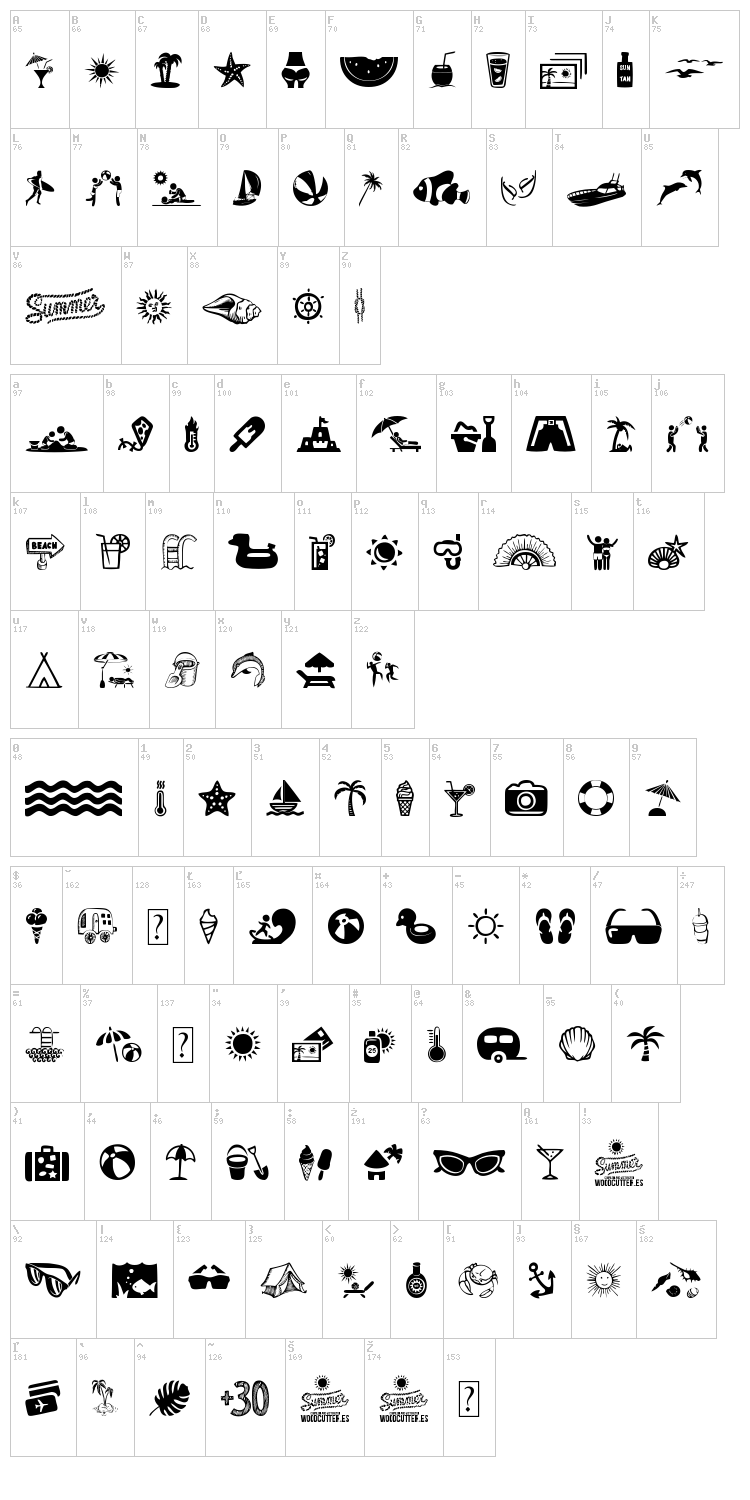 Summer Icons font map